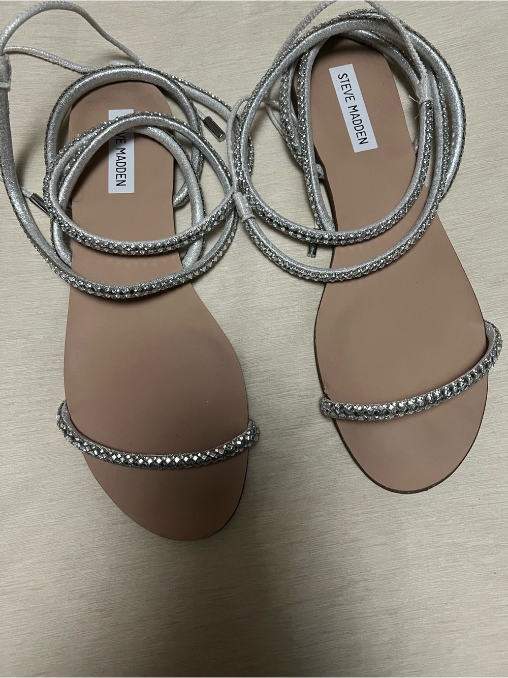 Steve Madden Silver Crystal Wrap-Around Sandals